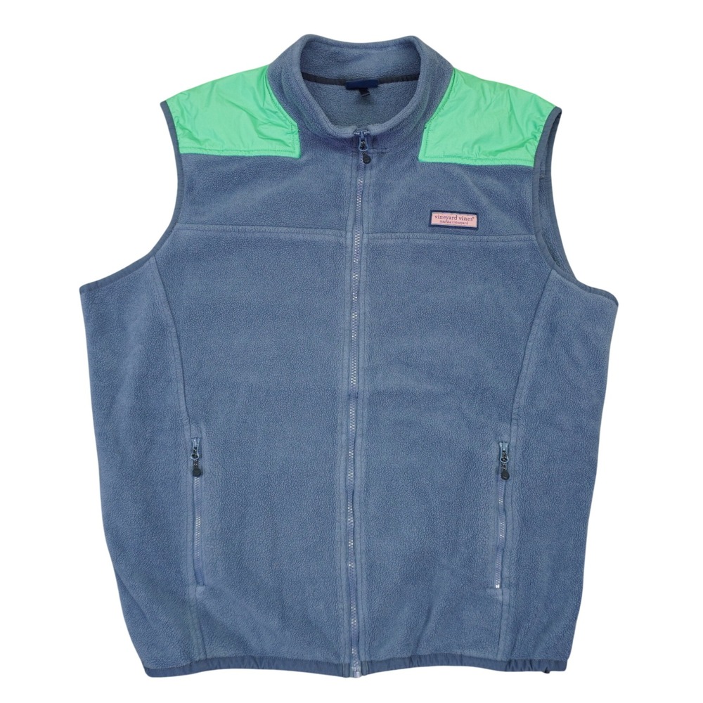 Vineyard Vines Fleece Vest Mens XXL Blue Green Full Zip Sleeveless Jacket Layer